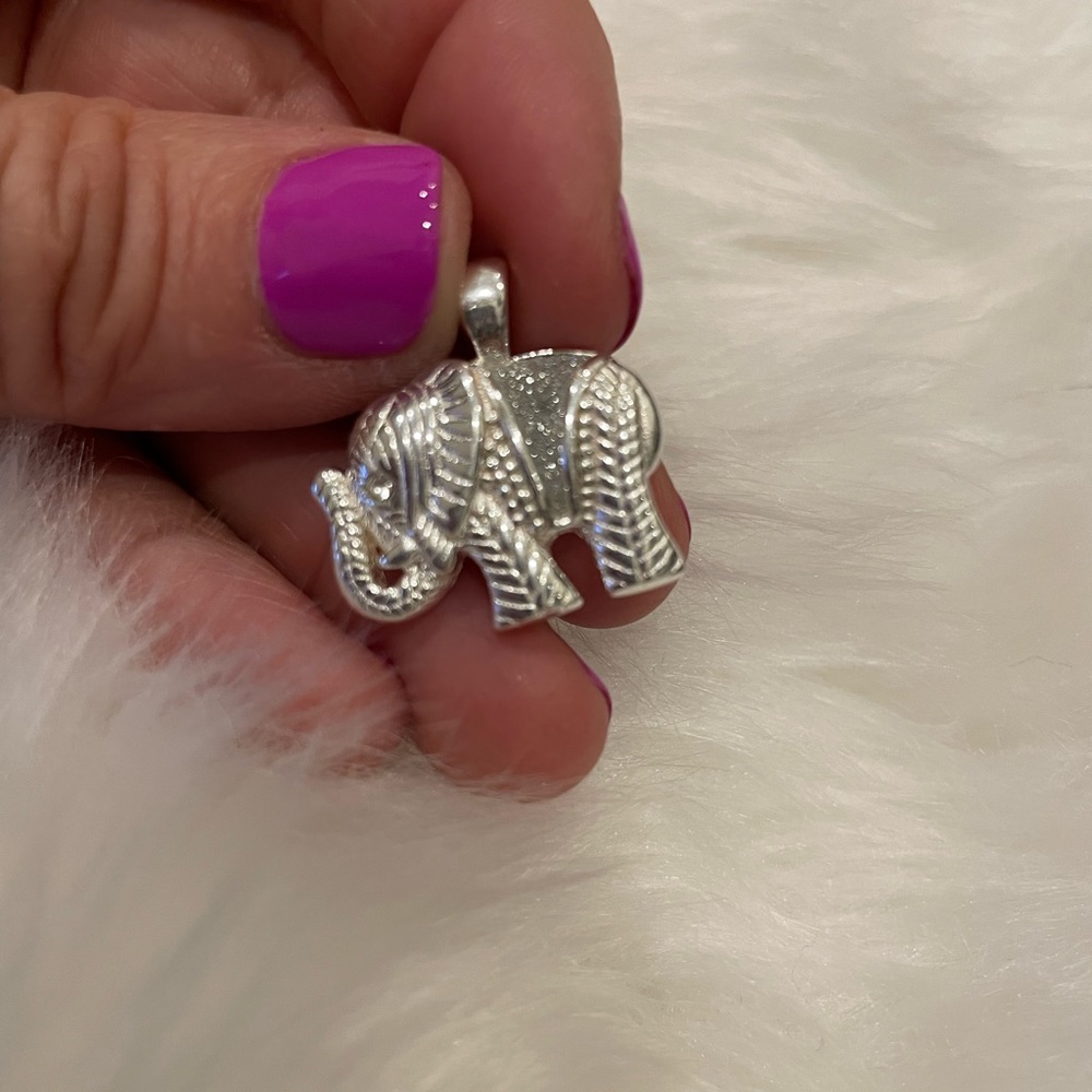 925 Sterling Silver Elephant Puff Charm necklace Pendant with sparkle  encrusted